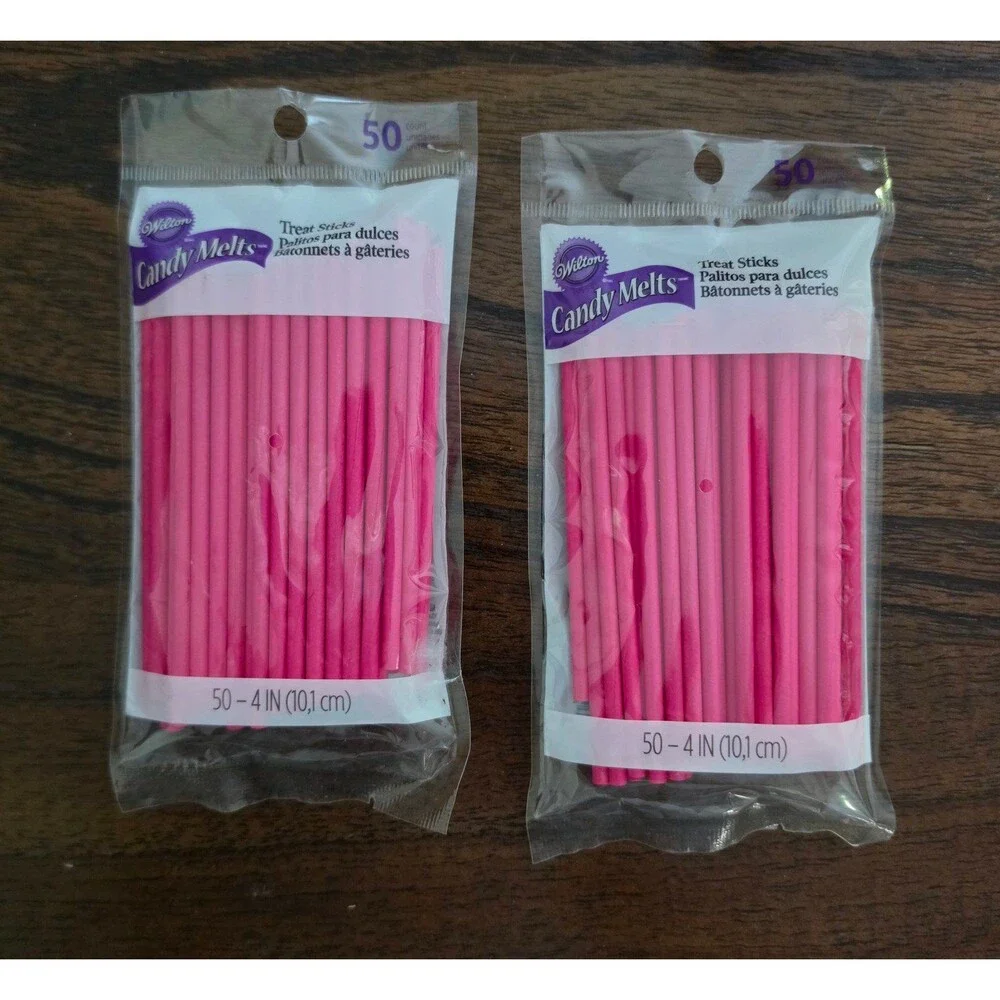 Wilton Candy Melts Pink Treat Sticks 4 Inch 50 Count Lot of 2 New